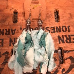 Large teal tassel earrings